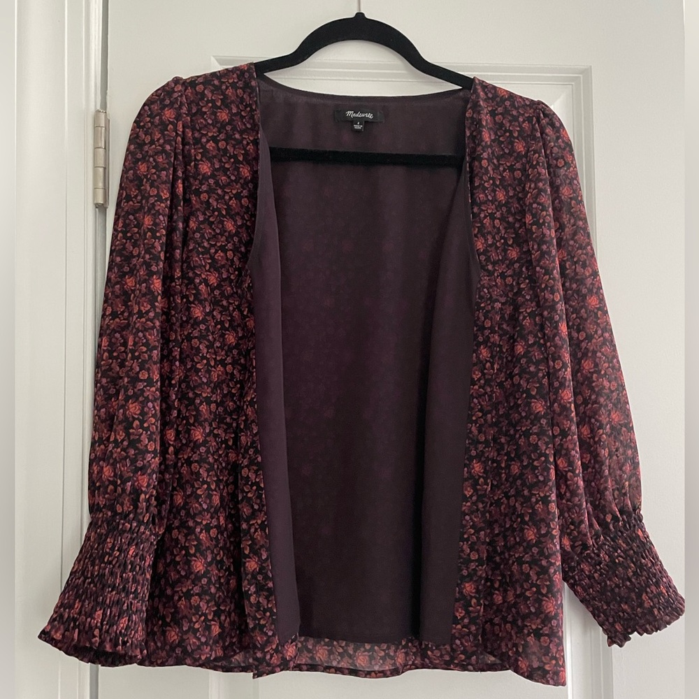 Madewell (Re)sourced Georgette Smocked-Cuff Button-Top in Orchard Floral size 2 - Picture 5 of 6